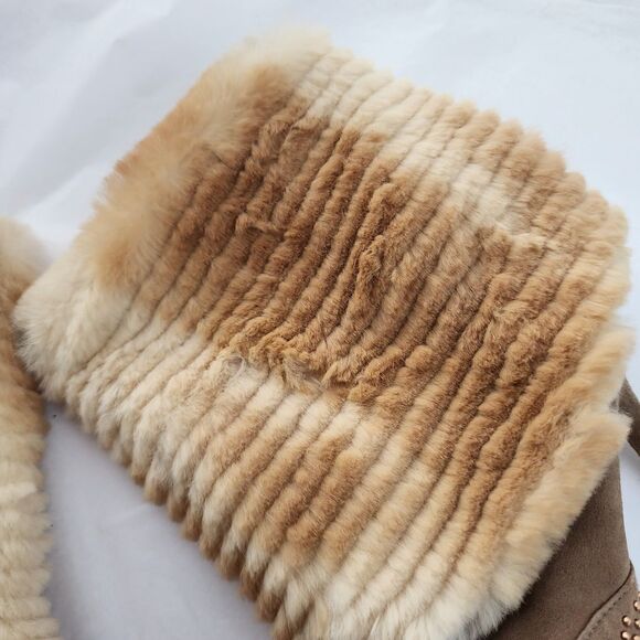 Ivy Kirzhner Fur & All Leather boots Size 8 Mid-Calf Rose Gold Studded Heeled - Picture 3 of 12